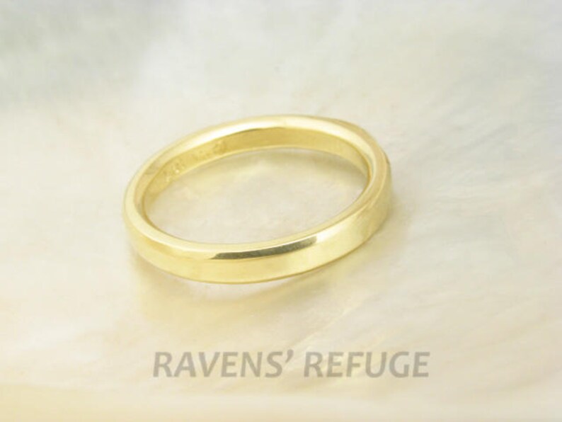 yellow gold wedding band 3mm flat band with beveled edges, 18k gold image 3