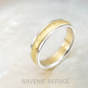 platinum and 22k gold wedding band hammered two tone ring with rustic finish image 3