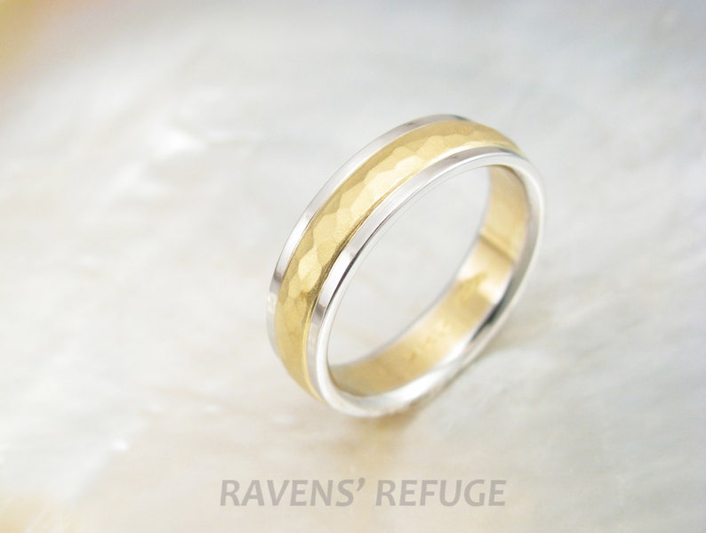 platinum and 22k gold wedding band hammered two tone ring with rustic finish image 3