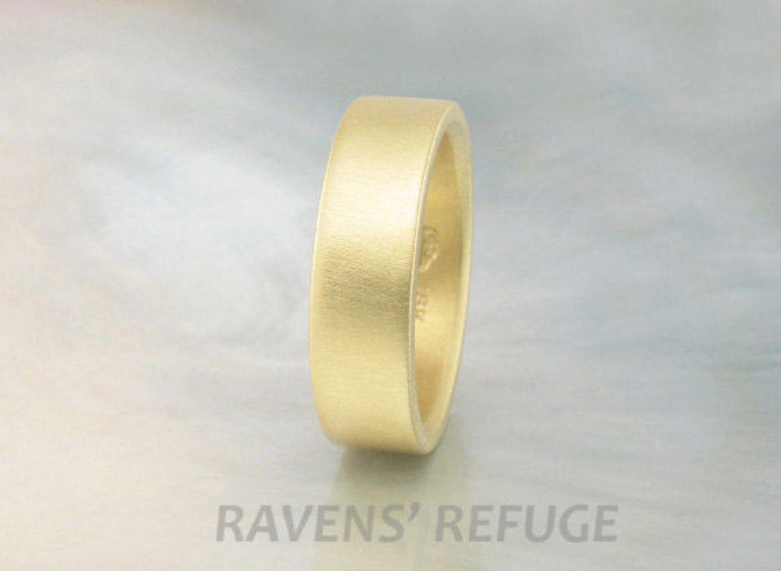 Flat Gold Wedding Ring -- Simple 6mm Pipe Band Made of 18k Recycled ...