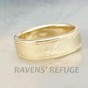 Mens Wedding Band With Milgrain 7mm Wide Hammered Wedding Ring 