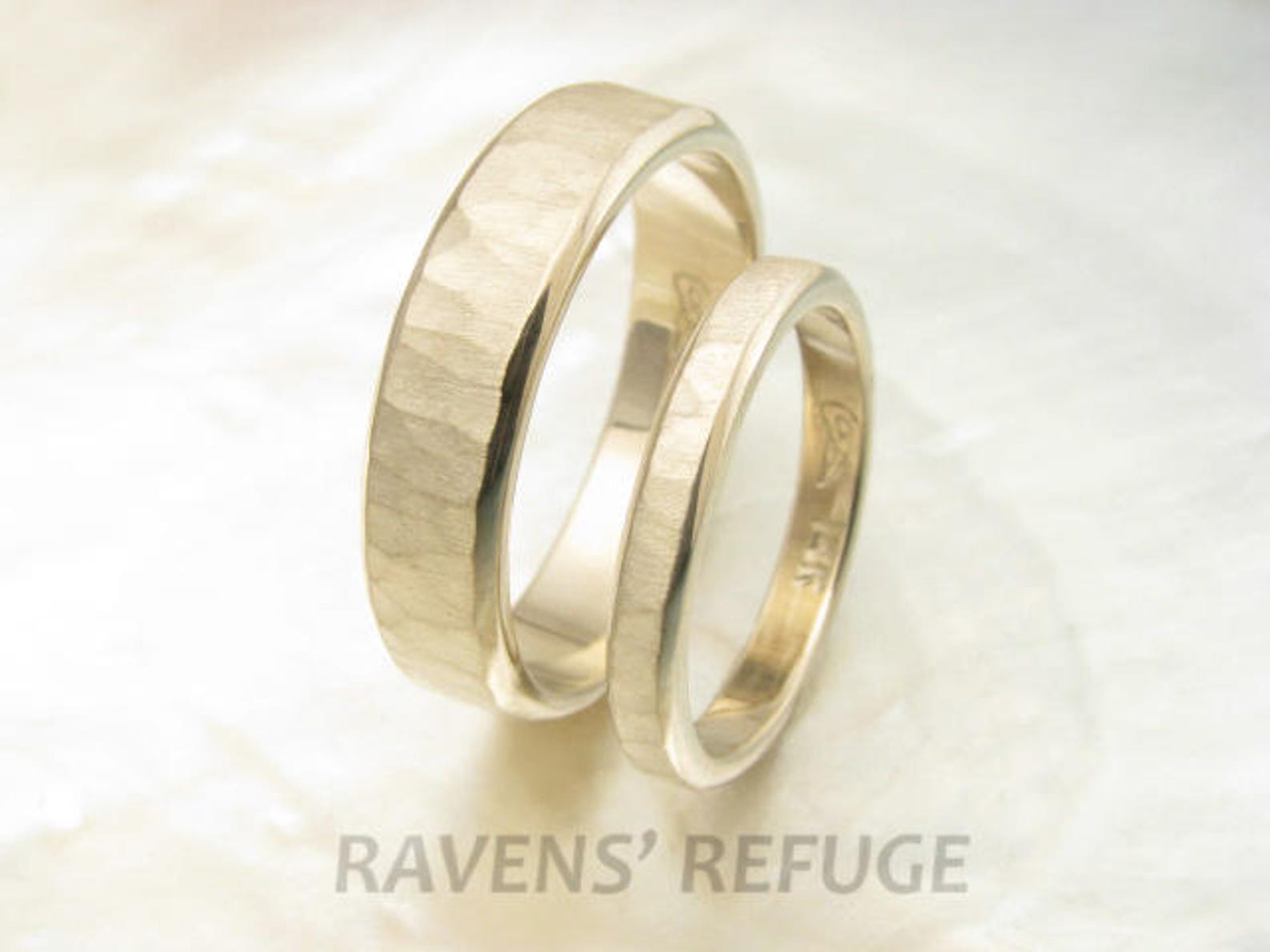 Custom Wedding Rings Hammered Wedding Band Set in 14k Etsy