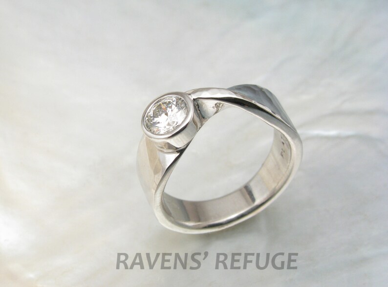 mobius engagement ring hammered diamond platinum bezel ring twisted wedding band artisan handmade image 4
