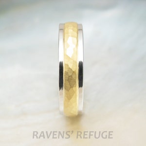 platinum and 22k gold wedding band hammered two tone ring with rustic finish image 2