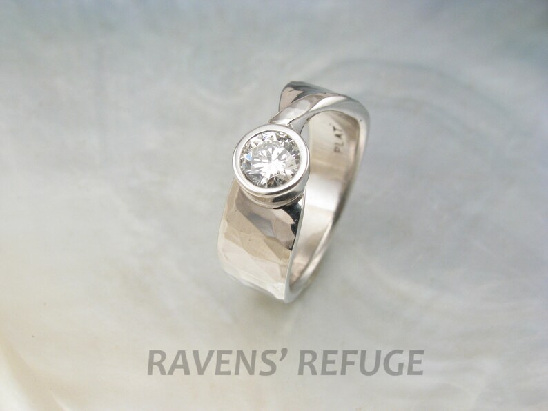 mobius engagement ring hammered diamond platinum bezel ring twisted wedding band artisan handmade image 1