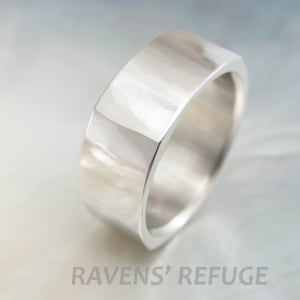 square platinum band -- men's wedding band -- 8mm soft square ring, hand forged