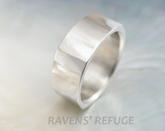 square platinum band -- men's wedding band -- 8mm soft square ring, hand forged