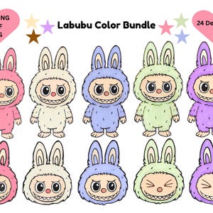 24 種類の Labubu デザイン (png、svg)、Labubu ベクター デジタル ファイルのバンドル、かわいいモンスター、即時ダウンロード、印刷とカット、Labubu 昇華