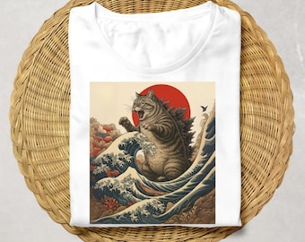 Catzilla T-Shirt | Kaiju Cat, Godzilla, Hokusai Wave