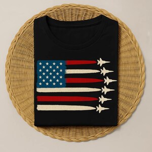Patriotic USA Fighter Jets Flag Graphic Tee Military Air Force Power Vintage Style July 4th Veteran Memorial Day Gift,Gift for Veterans,