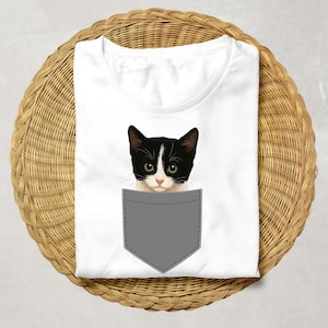 Pocket Cat Unisex Softstyle T-Shirt, Cute Cat Tee, Pet Lover Gift, Casual Wear, Cat Mom Shirt, Animal Lover Apparel