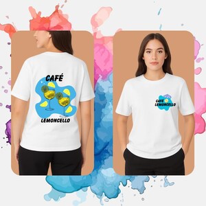 Café Lemoncello T-Shirt  Summer Cocktail Graphic Tee  Cute Aesthetic Lemon Drink Shirt  Trendy Cafe Tee for Women