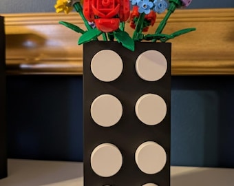 Building Block Style 3D Printed Vase | Interlocking Brick Flower Pot | Fun Unique Desktop Decor | Gift for Adult Builders | Multiple Colors