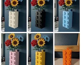 2-in-1 Wall Mounted & Freestanding Building Block Vase |Desktop Brick-Style Flower Pot | Gift for Adult Builders |Creative Botanical Display
