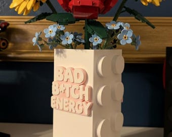 Bad B*tch Energy & More Unique Designs | Customizable Brick Vase | 3D Printed Building Block Flower Pot | Sassy Slogans - Logos