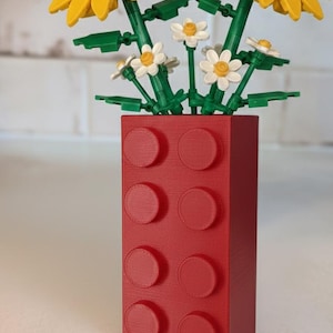 Building Block Style 3D Printed Vase | Interlocking Brick Flower Pot | Fun Unique Desktop Decor | Gift for Adult Builders | Multiple Colors Red