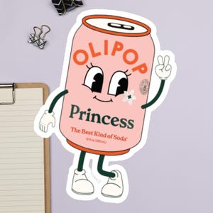 Olipop Princess Kiss-Cut Stickers, Funny and Cute Strawberry Vanilla Flavor Sticker for Fans, Laptop Decal, Water Bottle Decal, Planner