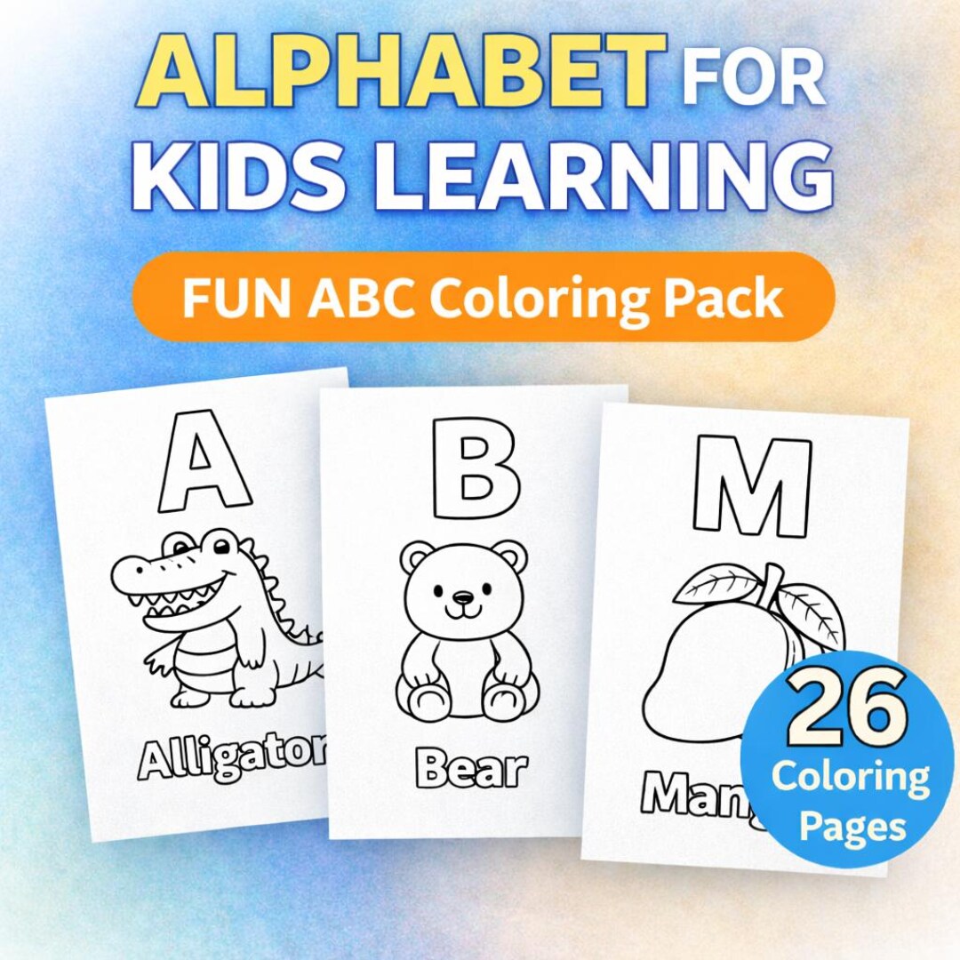 Alphabet Coloring Pages Printable PDF, Kids ABC Learning Book (digital ...