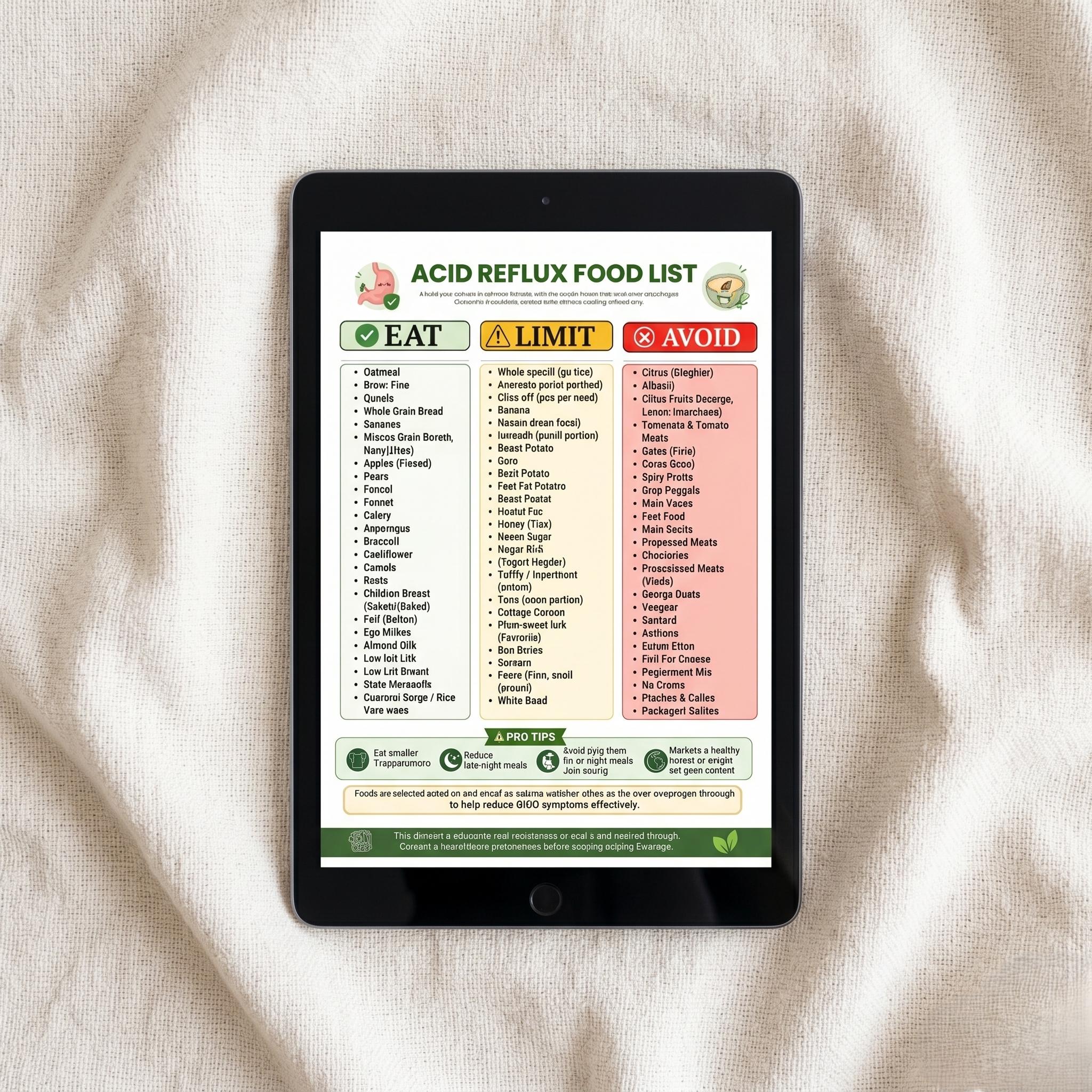 Gerd Avoid Food Acid Reflux Food List Printable | GERD Diet Chart Flyer PDF | Eat Limit ...