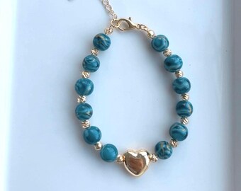 Blue Bracelet with Evil Eye and  Heart Charm