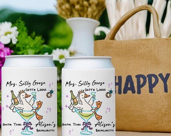 Personalized Silly Goose Bachelorette Can Cooler: Bridal Party Favor