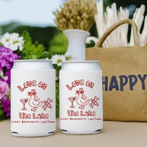 Love on the Lake Bachelorette Party Can Coolers, Custom Martini Girl Trip Lake Bach Party, Camp Bride Can Coolers, Camping Hiking Bride