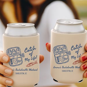 Catch of My Life Bachelorette Can Cooler: Sardine & Mermaid Theme
