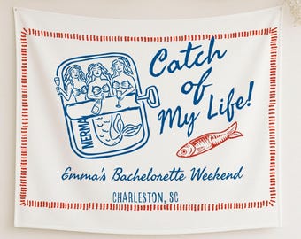 Custom Coastal Lobster Bachelorette Tapestry: Fisherman Theme Party Decor