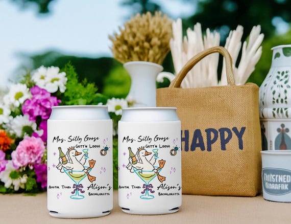Personalized Silly Goose Bachelorette Can Cooler: Bridal Party Favor
