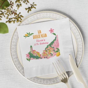 La Dolce Vita-cocktailservetten, aangepaste Italië verjaardagsfeestje decor, vrijgezellenthema Middellandse Zeekust, bruids douche handgetekende Italië