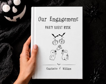 Gästebuch für unsere Halloween-Verlobungsfeier, personalisiertes Gästebuch für gruselige Paare, Geschenk für Frischverlobte, Erinnerungsstück für das zukünftige Ehepaar