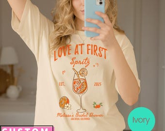 Love at First Spritz Bachelorette Comfort Colors® Shirt, Custom Bride Name Location, Girl Trip Aperol Bach Party, Bridesmaids