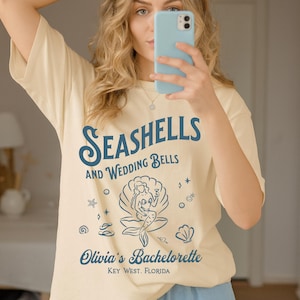 Seashells & Wedding Bells Shirt – Beach Bachelorette Tee, Coastal Bride Squad Shirt, Custom Comfort Colors Bachelorette Gift Bach Club Tee