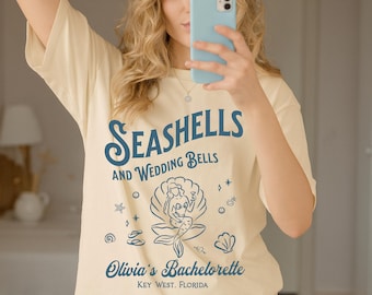 Seashells & Wedding Bells Bachelorette Tee: Coastal Bride Squad Comfort Colors Shirt