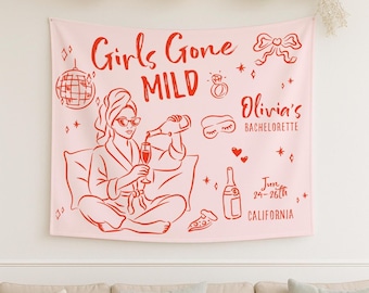 Girls Gone Mild Bachelorette Banner, Personalized Girls Sleepover Backdrop, Spa Day Bachelorette Party Decor, PJS Weekend Girls Night