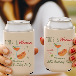 Tinis and Weenies Birthday Can Cooler, Weenies and Martinis Can Cooler, Custom Birthday, Dirty Martini Can Cooler Birthday Party
