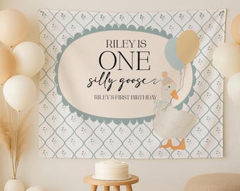 Personalized Silly Goose 1st Birthday Banner: Photo Backdrop Decor