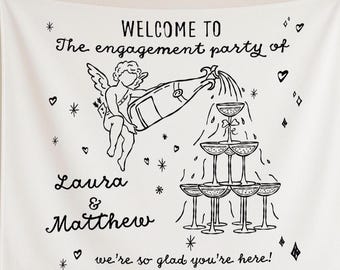 Personalized Engagement Tapestry: Champagne Theme, Custom Names
