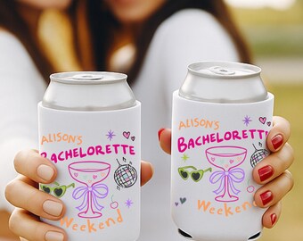 Personalized Bachelorette Can Cooler: Hand-Drawn Coquette Party Favors