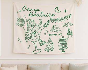 Custom Camp Bachelorette Party Tapestry: Forest Adventure Backdrop