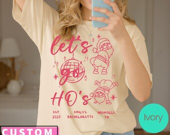 Merry and Bride Bachelorette Shirt: Christmas Holiday Winter Bach Party Tee let’s Go HO’s