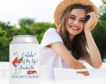 Personalized Lobster Bachelorette Can Coolers: Funny Coastal Bridal Party Favors