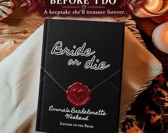 „Briefe an die Braut“ – ein Buch, das auch als Gästebuch für den Junggesellinnenabschied im Gothic-Stil dient und Halloween-Geschenke sowie ein gruseliges Erinnerungsstück für die Braut bietet.