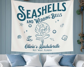 Personalized Seashells Bachelorette Party Tapestry: Beach Wedding Decor