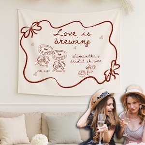 Love is Brewing Backdrop – Espresso Martini Bridal Shower Sign, Custom Coffee Brunch Banner, Bow Theme Hen Party Decor Espresso Martini