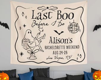Last Boo Bevor I Do Bachelorette Tapisserie: Gothic Skelett Braut, Halloween Hochzeit