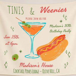 Tinis and Weenies Birthday, Weenies and Martinis Banner Custom Birthday Backdrop Birthday  Sign Photos, Dirty Martini Decorations