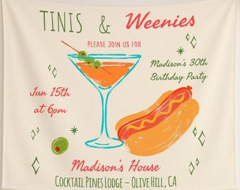 Tinis and Weenies Birthday Banner: Custom Martini Party Backdrop