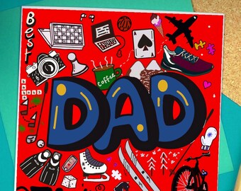 Karta na Dzień Ojca z grafiką Doodle Art, odważny projekt taty (cyfrowy PNG)