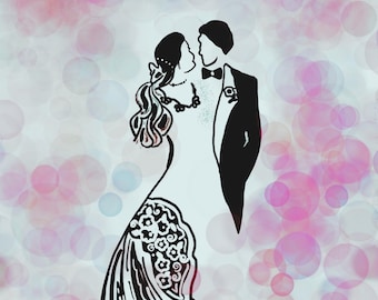 Ilustracja pary młodej | Romantyczny wydruk artystyczny, zaproszenie w formie clipartu (pobranie cyfrowe)